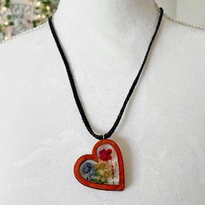 Heart shaped rainbow pride colorful floral botanical resin necklace wood…